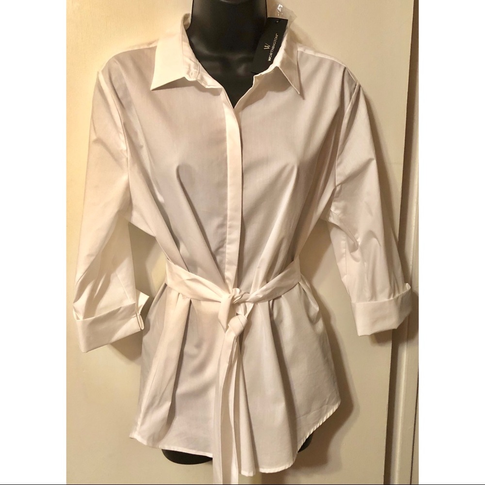 Beautiful Worthington Pure White Blouse with Belt
